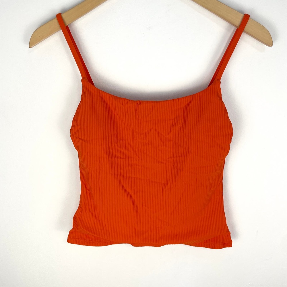 Andie The Longline Tank Tankini In Ribbed Siren Orange Size Small New - Picture 3 of 10